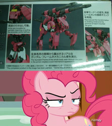 Size: 960x1080 | Tagged: safe, edit, imported from derpibooru, screencap, pinkie pie, crossover, gundam flauros, mobile suit gundam iron-blooded orphans, obligatory pony, reaction