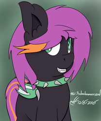 Size: 500x600 | Tagged: safe, artist:xwoofyhoundx, imported from derpibooru, oc, oc only, oc:claudia, bat pony, pony, art trade, choker, digital art, simple background, solo, spiked choker