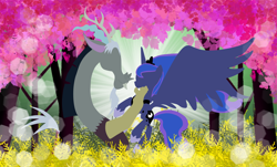 Size: 5000x3012 | Tagged: safe, artist:miragepotato, imported from derpibooru, discord, princess luna, lunacord, male, shipping, straight
