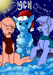 Size: 2120x3000 | Tagged: safe, artist:fkk, imported from derpibooru, auction, christmas, commission, happy new year, moon, night, snow, stars, your character here