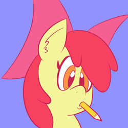 Size: 568x568 | Tagged: safe, artist:pembroke, imported from derpibooru, apple bloom, pony, bust, female, mouth hold, pencil, simple background, solo