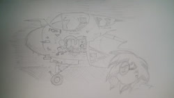Size: 1280x720 | Tagged: safe, artist:arcanelexicon, imported from derpibooru, dj pon-3, vinyl scratch, ea-6b prowler, jet, pencil drawing, sketch, traditional art