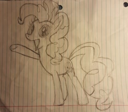 Size: 1024x902 | Tagged: safe, artist:rainbowmuffinpony, imported from derpibooru, pinkie pie, pony, female, lined paper, monochrome, pencil drawing, solo, traditional art