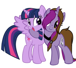 Size: 946x845 | Tagged: safe, artist:angelwings2435, imported from derpibooru, twilight sparkle, twilight sparkle (alicorn), oc, oc:symphony diamond, alicorn, pony, unicorn, cutie mark, female, hug, mare, simple background, vector, white background