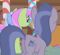 Size: 532x490 | Tagged: safe, imported from derpibooru, screencap, merry may, minuette, sea swirl, seafoam, pony, griffon the brush off, butt, cropped, female, mare, plot, seabutt