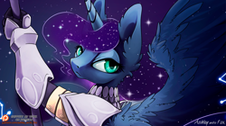 Size: 1300x729 | Tagged: safe, artist:arctic-fox, imported from derpibooru, princess luna, anthro, armor, female, patreon, patreon logo, solo