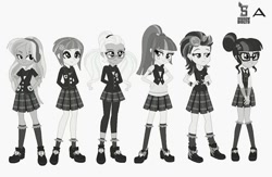 Size: 720x469 | Tagged: safe, imported from derpibooru, indigo zap, lemon zest, sci-twi, sour sweet, sugarcoat, sunny flare, twilight sparkle, equestria girls, monochrome, shadow six