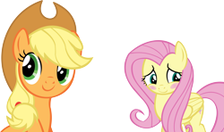 Size: 14481x8596 | Tagged: safe, artist:cyanlightning, imported from derpibooru, applejack, fluttershy, scare master, absurd resolution, blushing, simple background, transparent background, vector