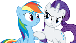 Size: 15008x8384 | Tagged: safe, artist:cyanlightning, imported from derpibooru, rainbow dash, rarity, scare master, absurd resolution, rarity is not amused, simple background, transparent background, unamused, vector