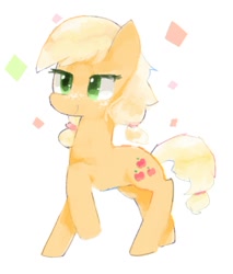 Size: 720x847 | Tagged: safe, artist:laurasrxfgcc, artist:twico, imported from derpibooru, applejack, pony, alternate hairstyle, female, hatless, mare, missing accessory, raised hoof, simple background, smiling, solo, white background