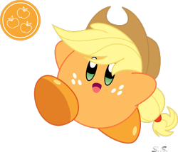 Size: 1154x988 | Tagged: safe, artist:silver-soldier, imported from derpibooru, applejack, female, kirby, kirby (character), kirby (series), kirby applejack, kirbyfied, puffball, simple background, slashy intensifies, solo, species swap, transparent background, vector