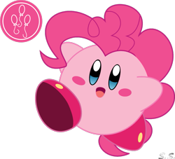 Size: 1089x987 | Tagged: safe, artist:silver-soldier, imported from derpibooru, pinkie pie, female, kirby, kirby (character), kirby (series), kirby pie, kirbyfied, puffball, simple background, slashy intensifies, solo, species swap, transparent background, vector