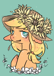 Size: 1280x1810 | Tagged: safe, artist:swampyfish, imported from derpibooru, applejack, female, floppy ears, floral head wreath, solo