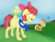 Size: 1650x1250 | Tagged: safe, artist:vengefulstrudel, imported from derpibooru, apple bloom, applejack, granny smith, earth pony, pony, adult blank flank, age progression, age regression, baby, baby pony, blank flank, elderly, exclamation point, female, foal, interrobang, mare, question mark, role reversal, trio, young granny smith