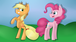 Size: 1024x576 | Tagged: safe, artist:despotshy, imported from derpibooru, applejack, pinkie pie, rearing