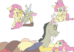 Size: 2893x2039 | Tagged: safe, artist:spiderbot1, imported from derpibooru, discord, fluttershy, draconequus, discoshy, draconequified, female, flutterequus, grey hair, immortality blues, male, older, shipping, simple background, species swap, story included, straight, transformation, transparent background