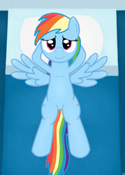 Size: 1000x1400 | Tagged: safe, artist:sutekh94, imported from derpibooru, rainbow dash, bed, both cutie marks, on back, relaxed, solo