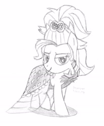 Size: 1892x2294 | Tagged: safe, artist:drchrisman, imported from derpibooru, applejack, earth pony, pony, alternate hairstyle, applejack is best facemaker, applejewel, clothes, dress, female, monochrome, sketch, solo, traditional art