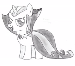 Size: 2477x2174 | Tagged: safe, artist:drchrisman, imported from derpibooru, sweetie belle, vampire, luna eclipsed, clothes, cosplay, costume, fangs, female, monochrome, open mouth, sketch, solo, traditional art