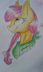 Size: 1024x1707 | Tagged: safe, artist:snowflakedrawz, imported from derpibooru, apple bloom, bandana, female, portrait, solo, traditional art