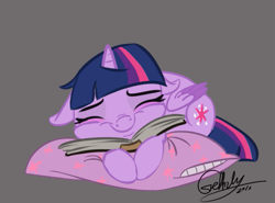 Size: 523x386 | Tagged: safe, artist:rutkotka, imported from derpibooru, twilight sparkle, alicorn, pony, book, cute, female, floppy ears, mare, pillow, sleeping, solo, that pony sure does love books, twiabetes, twilight sparkle (alicorn)