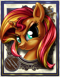 Size: 700x900 | Tagged: safe, artist:harwick, imported from derpibooru, sunset shimmer, pony, unicorn, harwick's sun/moon portraits, female, portrait, solo