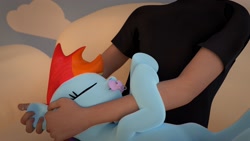 Size: 2560x1440 | Tagged: safe, artist:cumill11, deleted from derpibooru, imported from derpibooru, rainbow dash, human, 3d, blender, cumill11's little dashie, interspecies, pacifier, sleeping