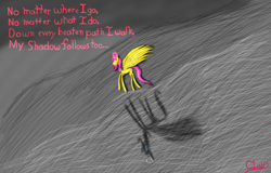 Size: 1280x817 | Tagged: safe, artist:the claud, imported from derpibooru, fluttershy, claud thinks he's a poet, female, heart, implied depression, poem, poetry, shadow, solo, text
