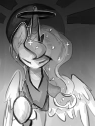 Size: 960x1280 | Tagged: safe, artist:darkflame75, imported from derpibooru, princess luna, lunadoodle, black and white, female, grayscale, halo, monochrome, solo