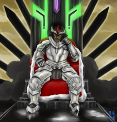 Size: 879x910 | Tagged: safe, artist:mrs1989, imported from derpibooru, king sombra, human, evil grin, humanized, male, sitting, solo, throne