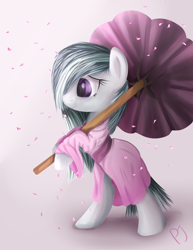 Size: 1700x2200 | Tagged: safe, artist:unicorn2000, imported from derpibooru, marble pie, pony, bipedal, clothes, cute, female, kimono (clothing), marblebetes, solo, umbrella