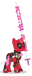 Size: 750x1748 | Tagged: safe, artist:pixelkitties, imported from derpibooru, oc, oc only, oc:think pink, clothes, cosplay, costume, deadpool, simple background, solo, transparent background