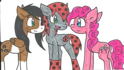 Size: 1059x601 | Tagged: safe, artist:cmara, imported from derpibooru, pinkie pie, oc, oc:ladybug bird, oc:oliver oreo, traditional art