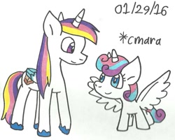 Size: 854x684 | Tagged: safe, artist:cmara, imported from derpibooru, princess flurry heart, oc, oc:prince novel, alicorn, pony, spoiler:s06, alicorn oc, offspring, parent:princess cadance, parent:shining armor, parents:shiningcadance, siblings, simple background, traditional art, white background