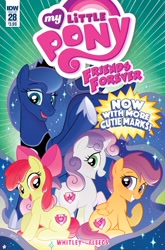 Size: 1054x1600 | Tagged: safe, artist:tonyfleecs, idw, imported from derpibooru, apple bloom, princess luna, scootaloo, sweetie belle, spoiler:comic, spoiler:comicff28, cover, cutie mark, cutie mark crusaders, the cmc's cutie marks