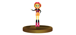 Size: 940x440 | Tagged: safe, artist:elmarcosluckydel96, artist:ultra-shounen-kai-z, imported from derpibooru, sunset shimmer, equestria girls, 3d, crossover, mmd, simple background, super smash bros., super smash bros. brawl, transparent background, trophy