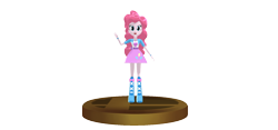 Size: 940x440 | Tagged: safe, artist:elmarcosluckydel96, artist:ultra-shounen-kai-z, imported from derpibooru, pinkie pie, equestria girls, 3d, crossover, mmd, simple background, smash trophy, super smash bros., super smash bros. brawl, transparent background