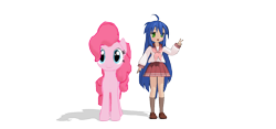 Size: 940x440 | Tagged: safe, artist:elmarcosluckydel96, artist:ultra-shounen-kai-z, imported from derpibooru, pinkie pie, 3d, crossover, izumi konata, lucky star, mmd, simple background, transparent background