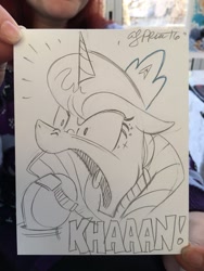 Size: 1024x1365 | Tagged: safe, artist:andypriceart, imported from derpibooru, princess luna, james t kirk, khaaaaaaan, monochrome, parody, star trek, star trek ii: the wrath of khan, traditional art, william shatner