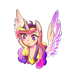 Size: 1280x1280 | Tagged: safe, artist:catzino, imported from derpibooru, princess cadance, alicorn, pony, blushing, bust, female, mare, portrait, simple background, solo, white background, wings