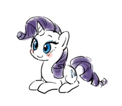 Size: 461x400 | Tagged: dead source, safe, artist:baekgup, imported from derpibooru, rarity, pony, unicorn, blushing, cute, female, mare, prone, raribetes, simple background, smiling, solo, white background