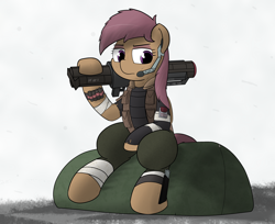 Size: 3000x2448 | Tagged: safe, artist:ashtoneer, imported from derpibooru, scootaloo, female, solo, weapon