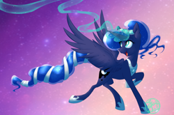 Size: 1280x845 | Tagged: safe, artist:farewelldecency, imported from derpibooru, princess luna, alternate hairstyle, female, solo, space