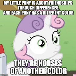 Size: 500x500 | Tagged: safe, imported from derpibooru, sweetie belle, exploitable meme, image macro, meme, sudden clarity sweetie belle