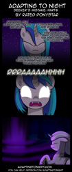 Size: 850x2020 | Tagged: safe, artist:terminuslucis, imported from derpibooru, dj pon-3, vinyl scratch, oc, oc:seeker, pony, unicorn, vampire, vampony, comic:adapting to night, comic:adapting to night: seeker's mistake, comic, fangs, glowing eyes, now you fucked up, rage, this will end in death, this will end in pain