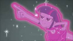 Size: 480x270 | Tagged: safe, imported from derpibooru, screencap, twilight sparkle, equestria girls, animated, fall formal outfits, female, glow, glowing, solo, sparkles, sparkling, twilight ball dress