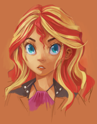 Size: 1887x2407 | Tagged: safe, artist:morsangelos, imported from derpibooru, sunset shimmer, equestria girls, bust, colored pupils, female, humanized, portrait, solo