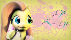 Size: 1920x1080 | Tagged: dead source, safe, artist:entertain3r, imported from derpibooru, fluttershy, 3d, clothes, cutie mark, female, paint splatter, shirt, solo, source filmmaker, wallpaper