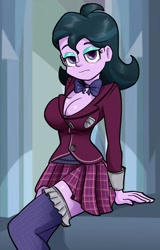 Size: 768x1202 | Tagged: safe, artist:ohohokapi, imported from derpibooru, zephyr, equestria girls, background human, big breasts, breasts, cleavage, clothes, crystal prep academy uniform, female, school uniform, solo