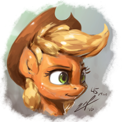 Size: 768x768 | Tagged: safe, artist:assasinmonkey, imported from derpibooru, applejack, earth pony, pony, bust, cowboy hat, female, hat, mare, simple background, solo, stetson, three quarter view